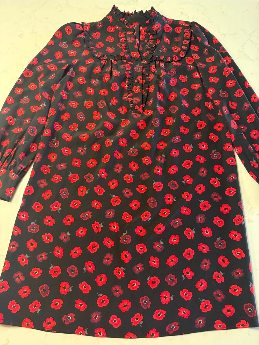 Kate Spade Silk Poppy Print Mini Shirtdress